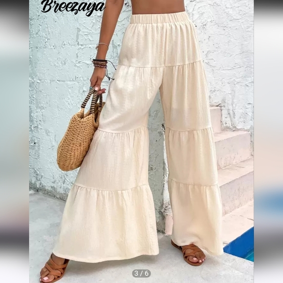 Shein M Apricot Hippie Boho Tiered Wide Leg Pants Festival Fall 2974-ae - Picture 6 of 13